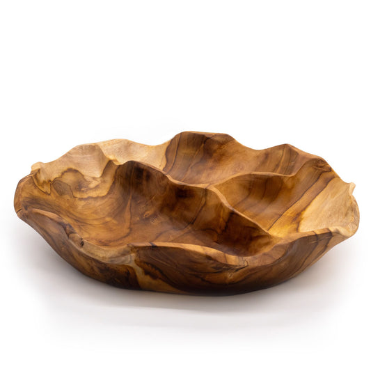 Smooth Round Teakwood Fruit Bowl Three Sections - 30x5.5cm