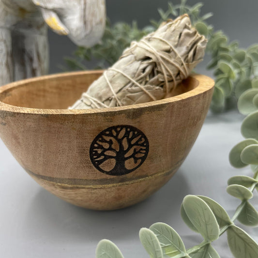 Wooden Smudge and Ritual Offerings Bowl - Tree of Life - 12x7cm