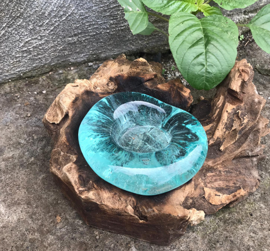 Molton Glass on Wood - Candle Holder