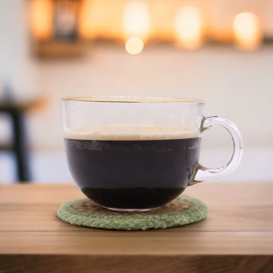 Natural Coaster - Jute & Cotton 10cm (set of 6) Mixed colours in basket