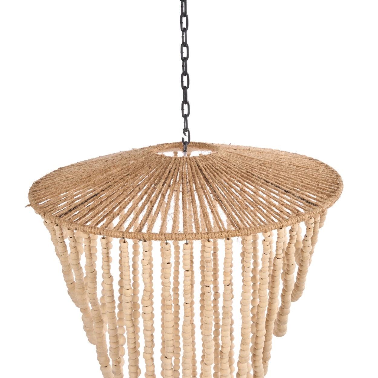 Grand Lustre en Perles de Bois Naturel - Suspension Boho Chic (Taille L)