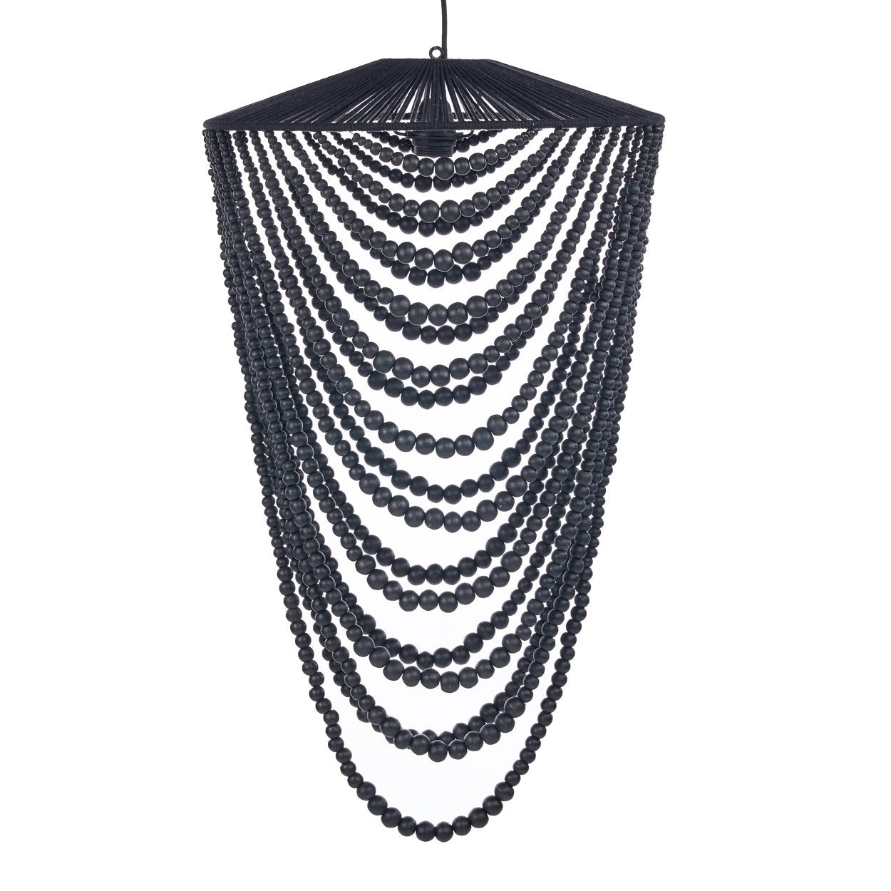 Grand Lustre en Perles de Bois Naturel - Noir - Suspension Boho Chic (Taille L)