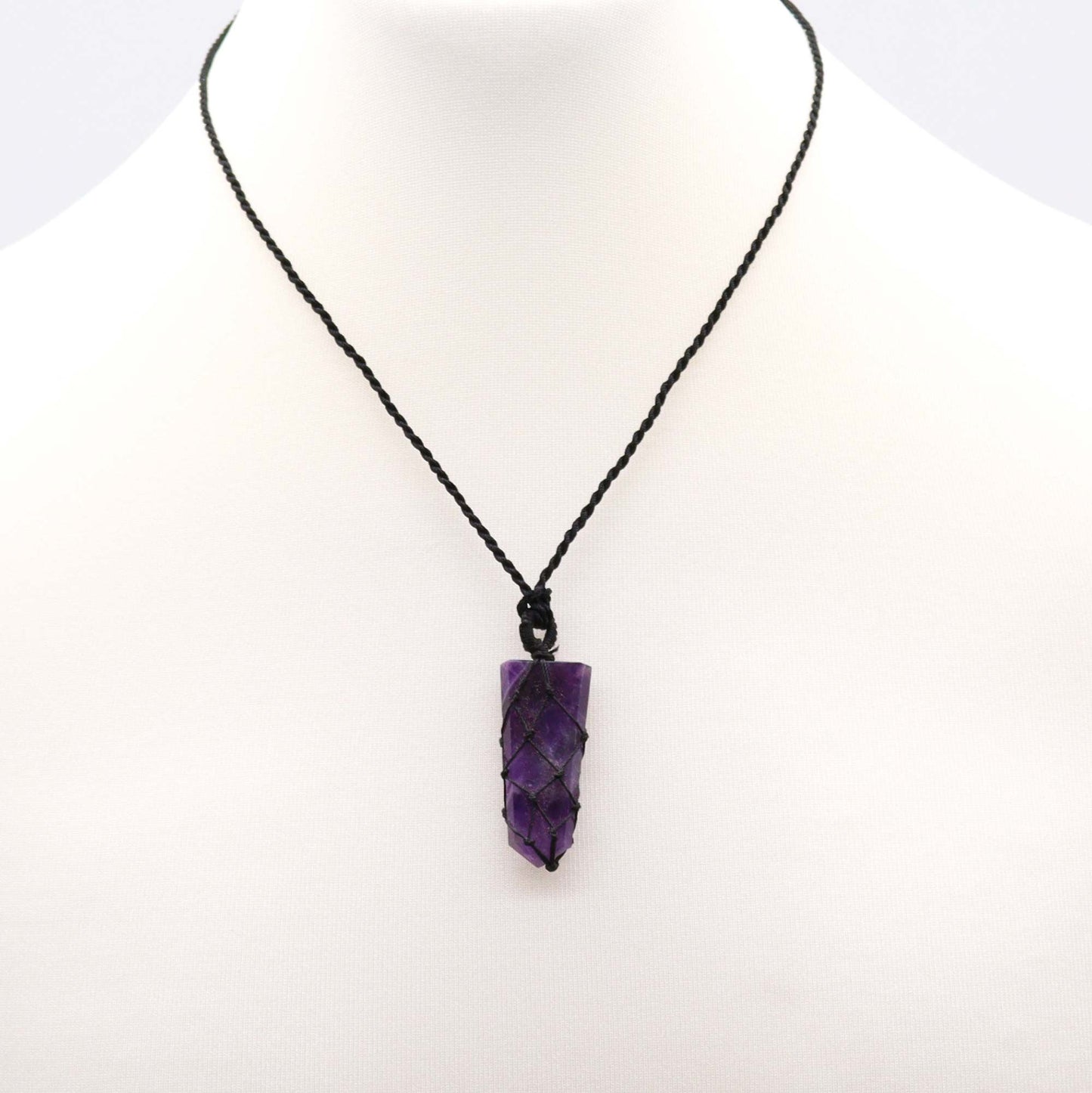 Laced Gemstone Flat Point Pendant - Amethyst