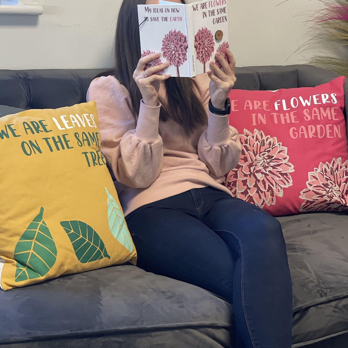 Printed Cotton Cushion Cover - We are Leaves - Yellow