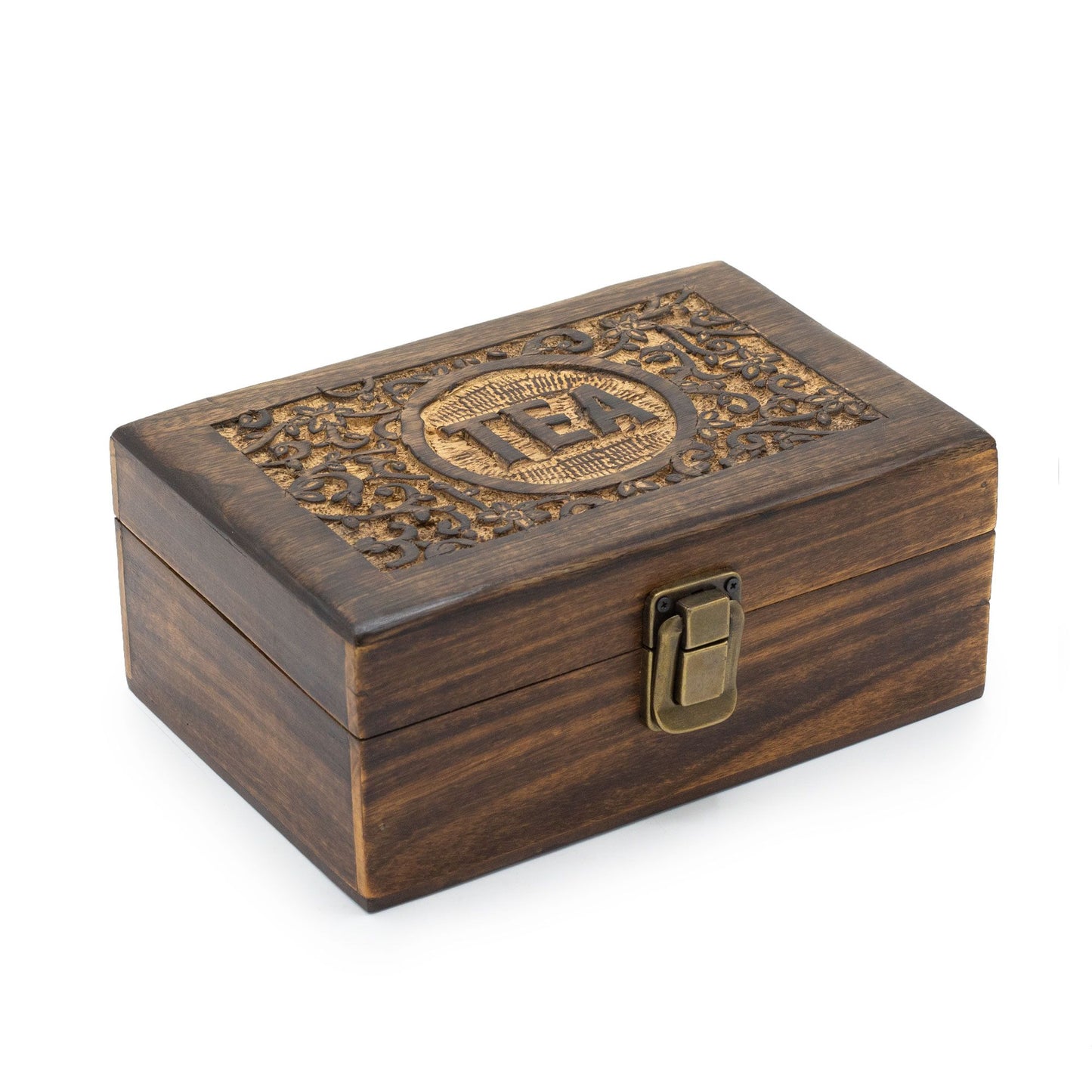 Mango Carved Tea Box - ( 6 compartments) 23x15x9.5cm