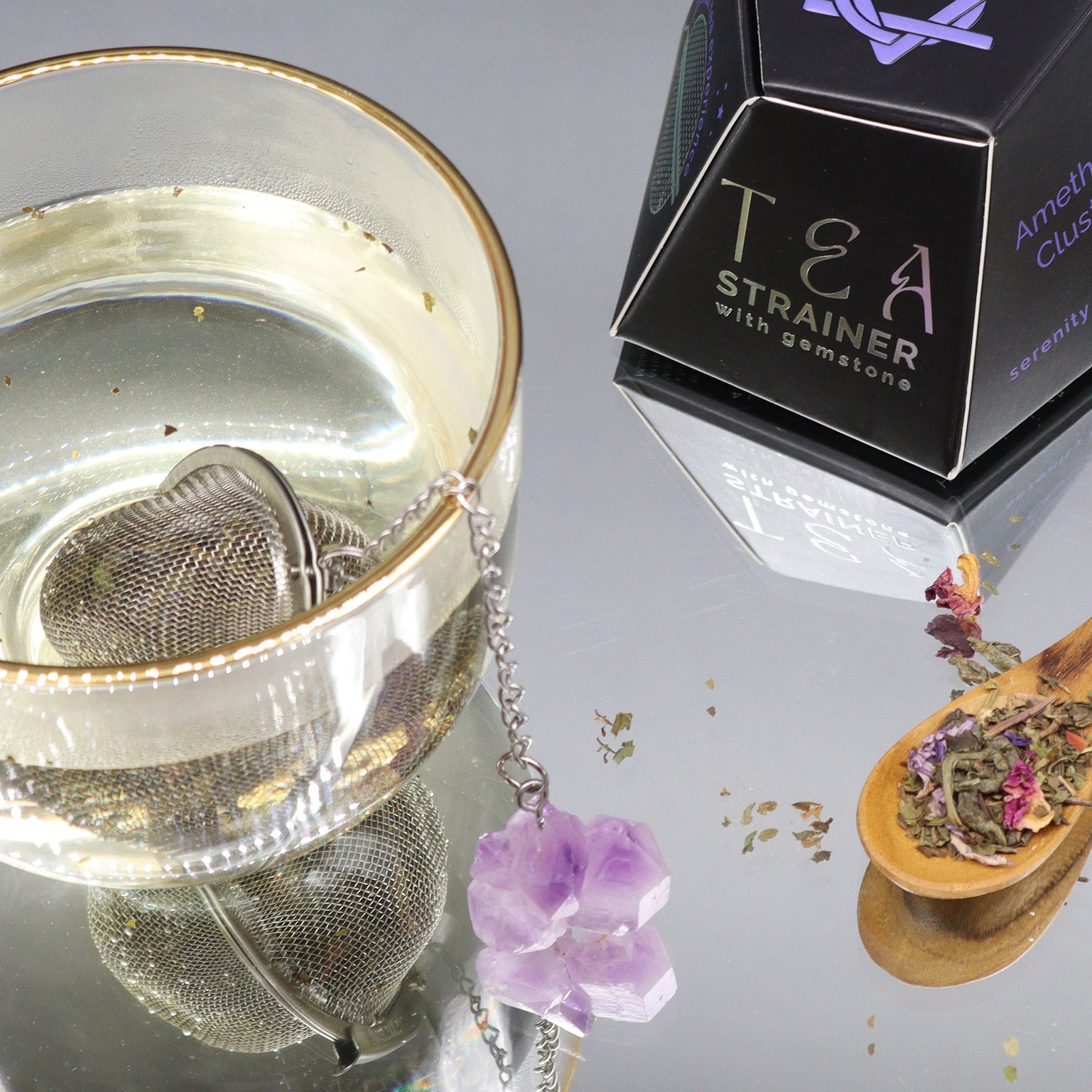 Raw Crystal Gemstone Tea Strainer - Amethyst Cluster