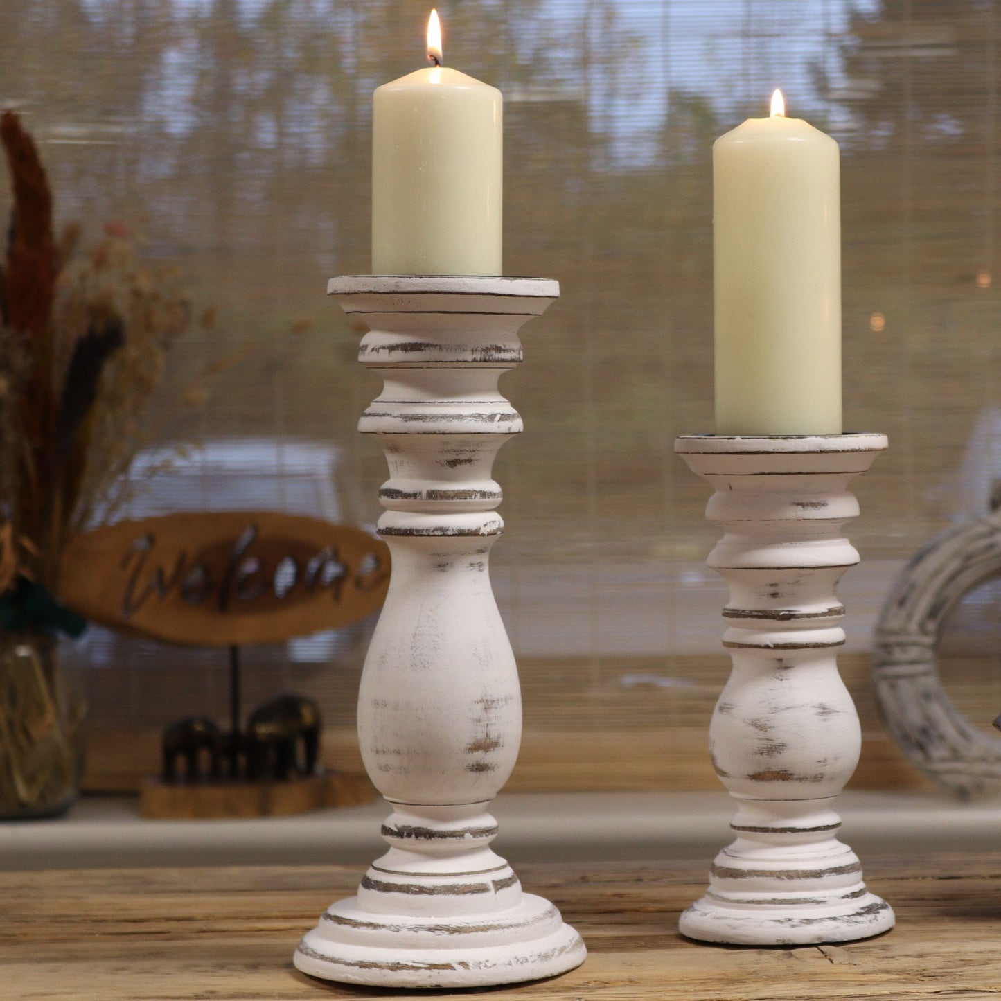 Classic Candle Stand - Whitewash - 37x10cm - Large