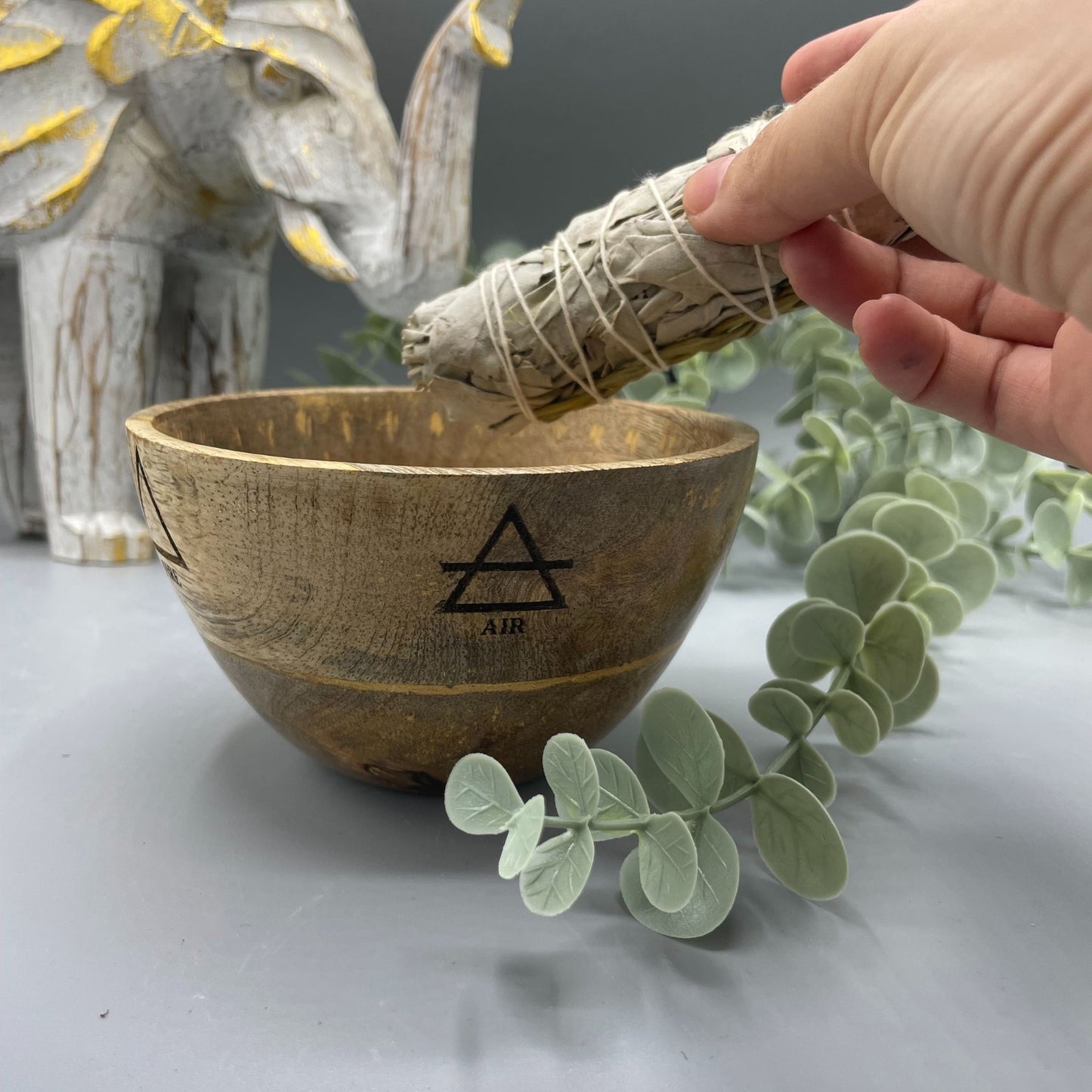 Wooden Smudge and Ritual Offerings Bowl - Four Elements - 12x7cm