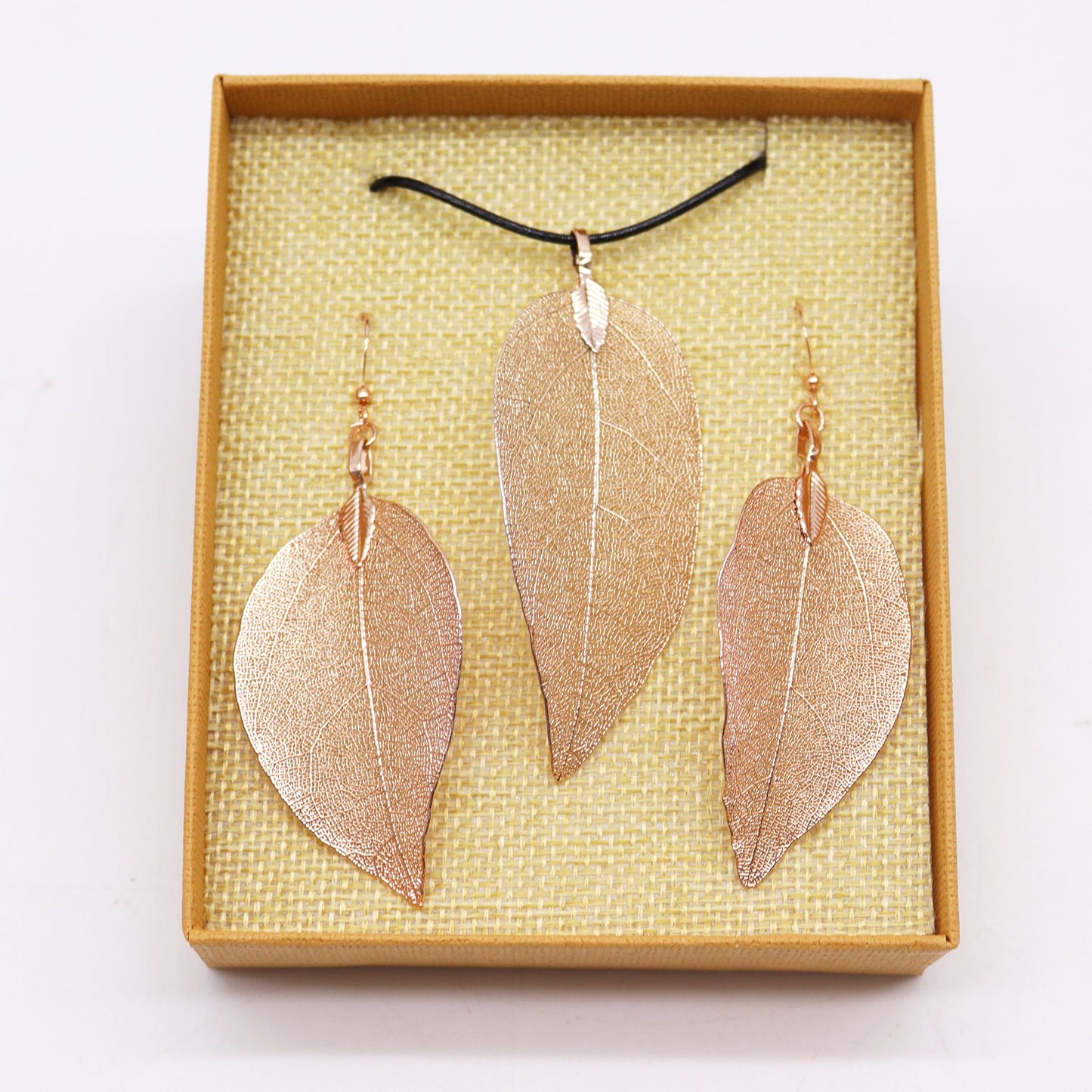 Necklace & Earring Set - Bravery Leaf - Pink Gold