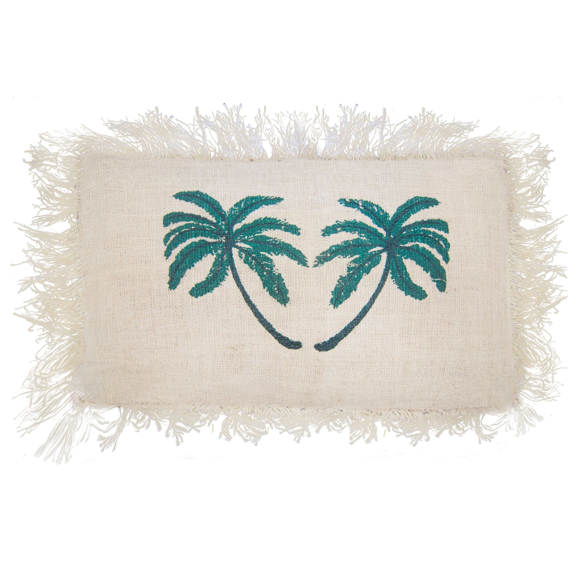 1x Linen Cushion 30x50cm Palm Tree with Fringe