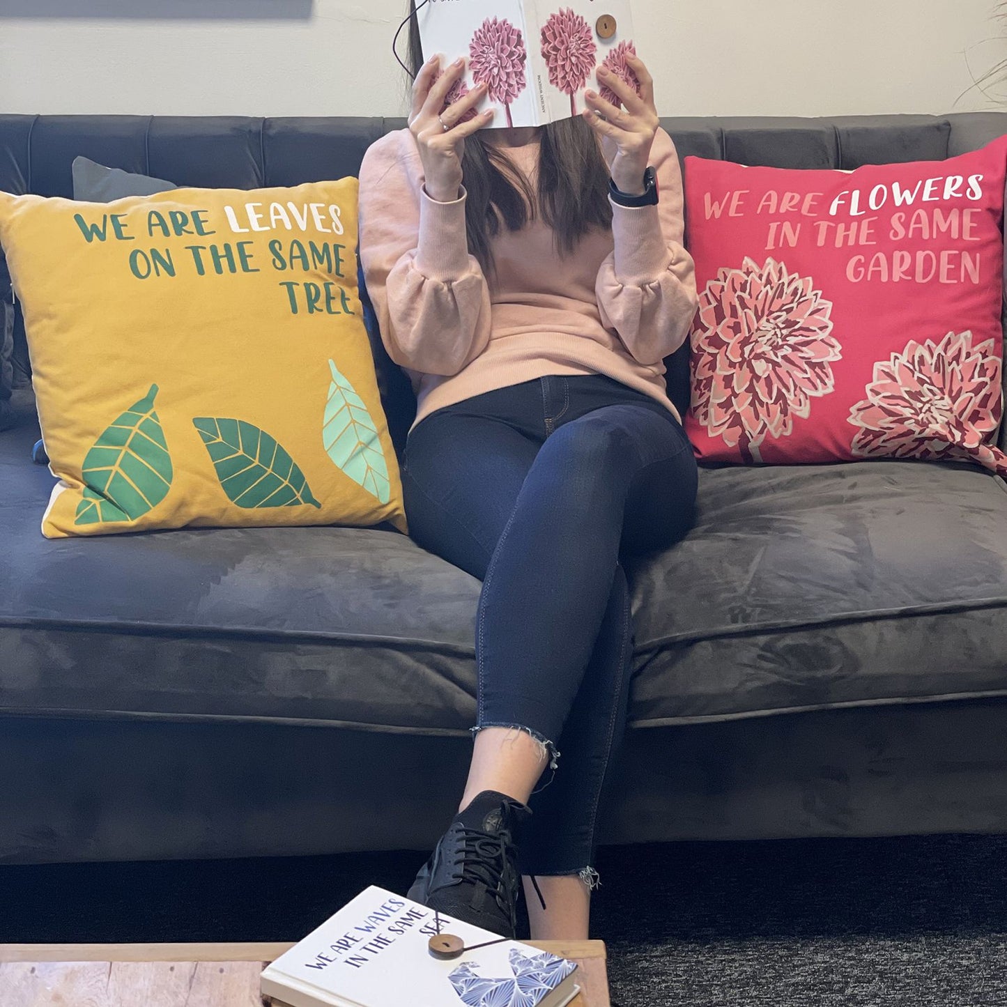 Printed Cotton Cushion Cover - We are Flowers - Pink