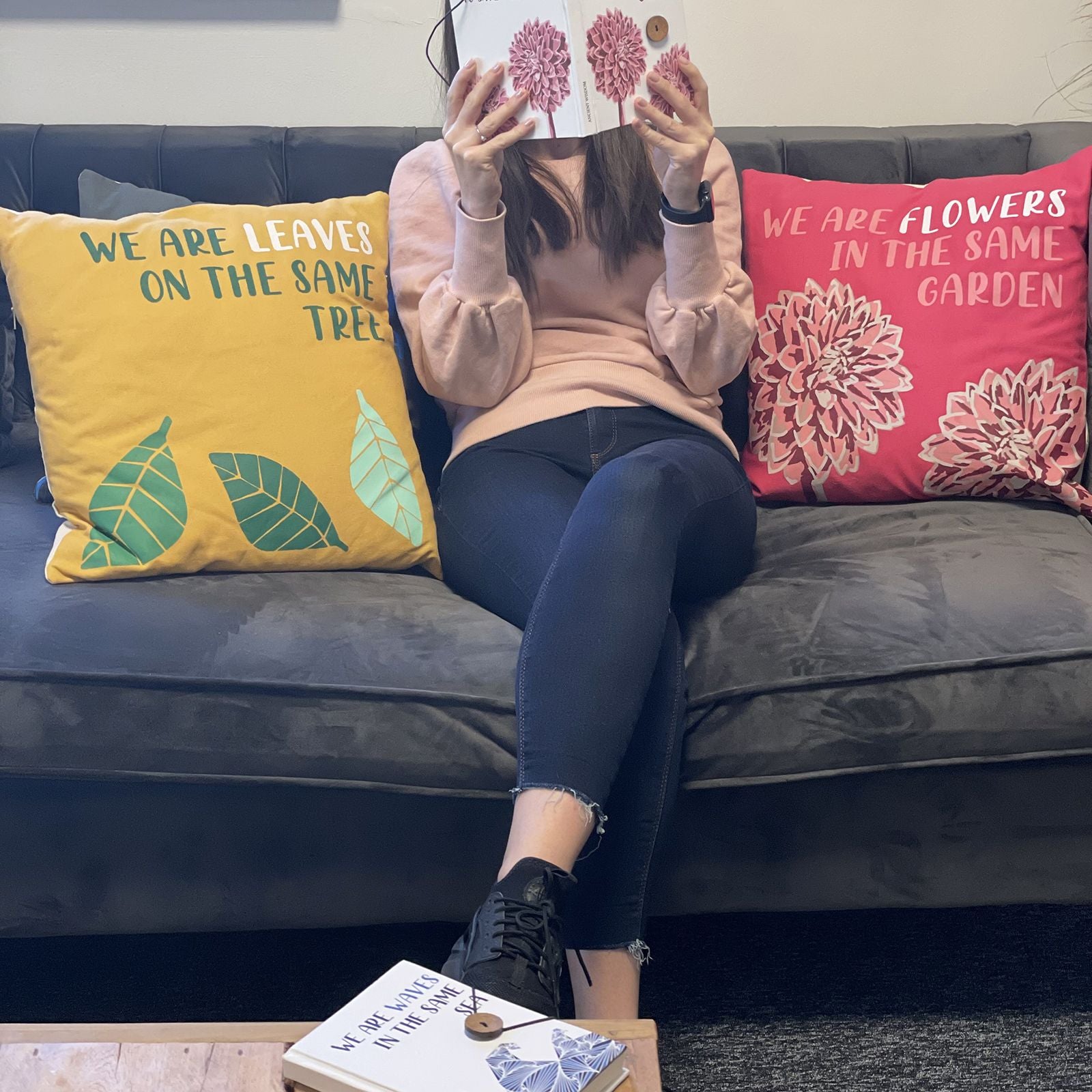 Printed Cotton Cushion Cover - We are Leaves - Natural