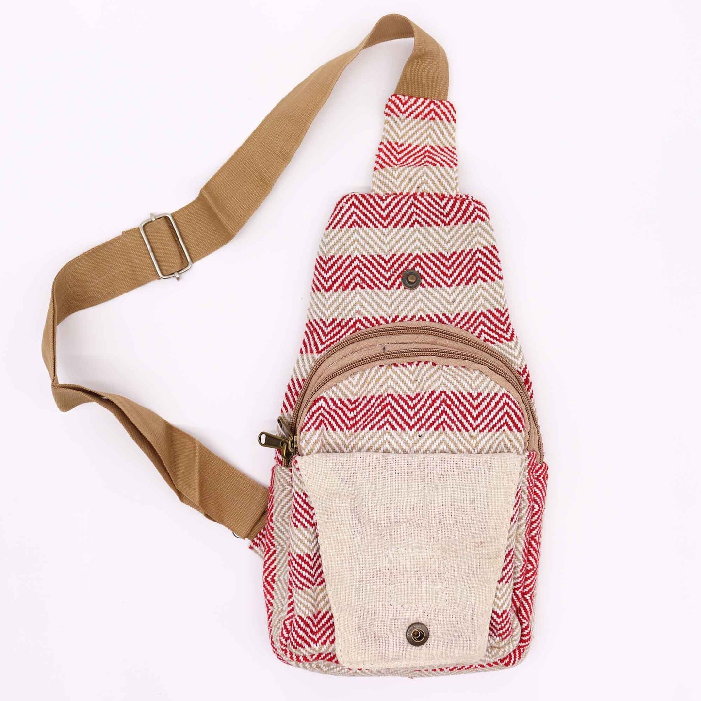 Body Cross Bag Natural Cotton - Tan & Pink