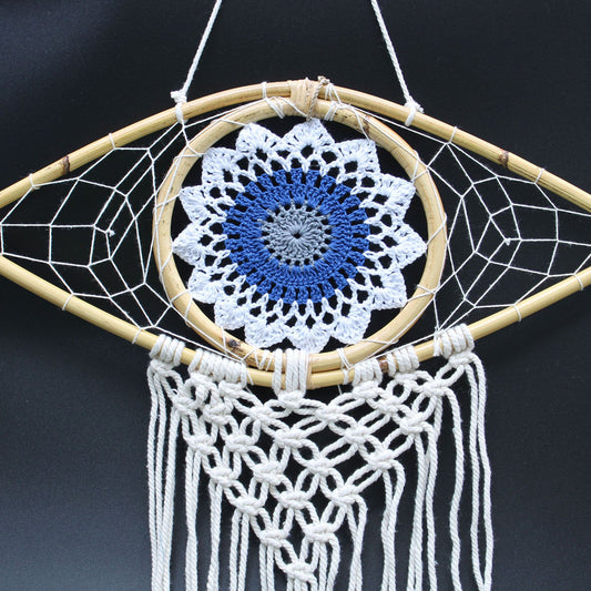 Protection Dream Cather - Med Macrame Eye White/ Blue/Grey